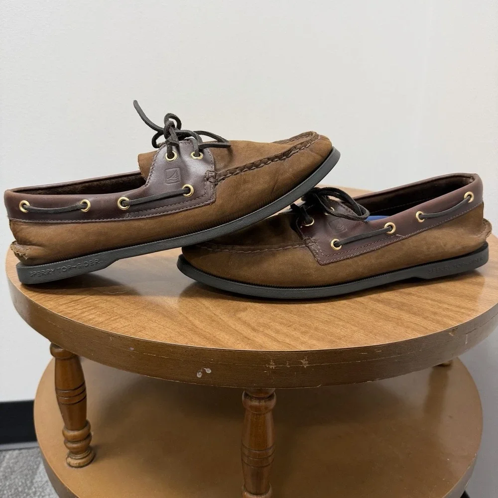 Sperry Top-Sider Boat Shoes Men's 11 M Brown Leather 2-Eye Lace Up Casual Deck